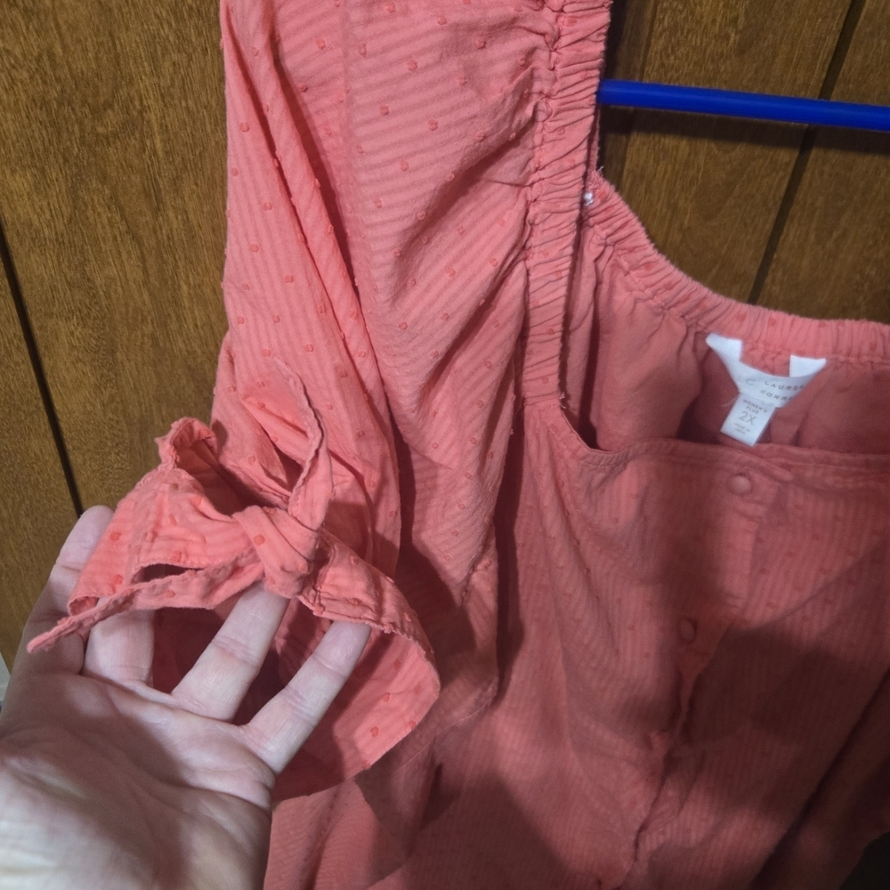LC Lauren Conrad Deep Coral Textured Blouse - Picture 3 of 6